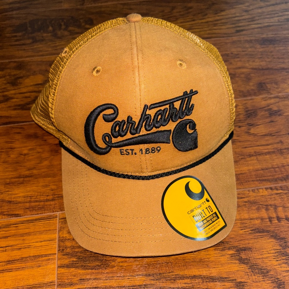 Carhartt NEW Men’s Script Logo Brown Trucker Cap NWT Carhartt Logo Mesh-Back Hat